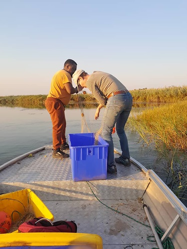 Luthando Bopheka and Liesl van As, setting gill nets Luthando Bopheka and Liesl van As, setting gill nets